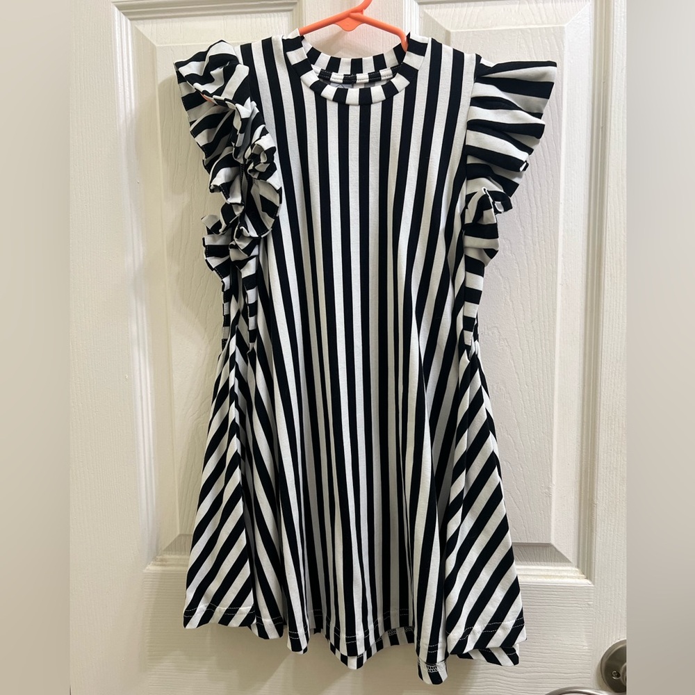 World of Monokrome Girls Dress - Striped Black/White - Size 5/6